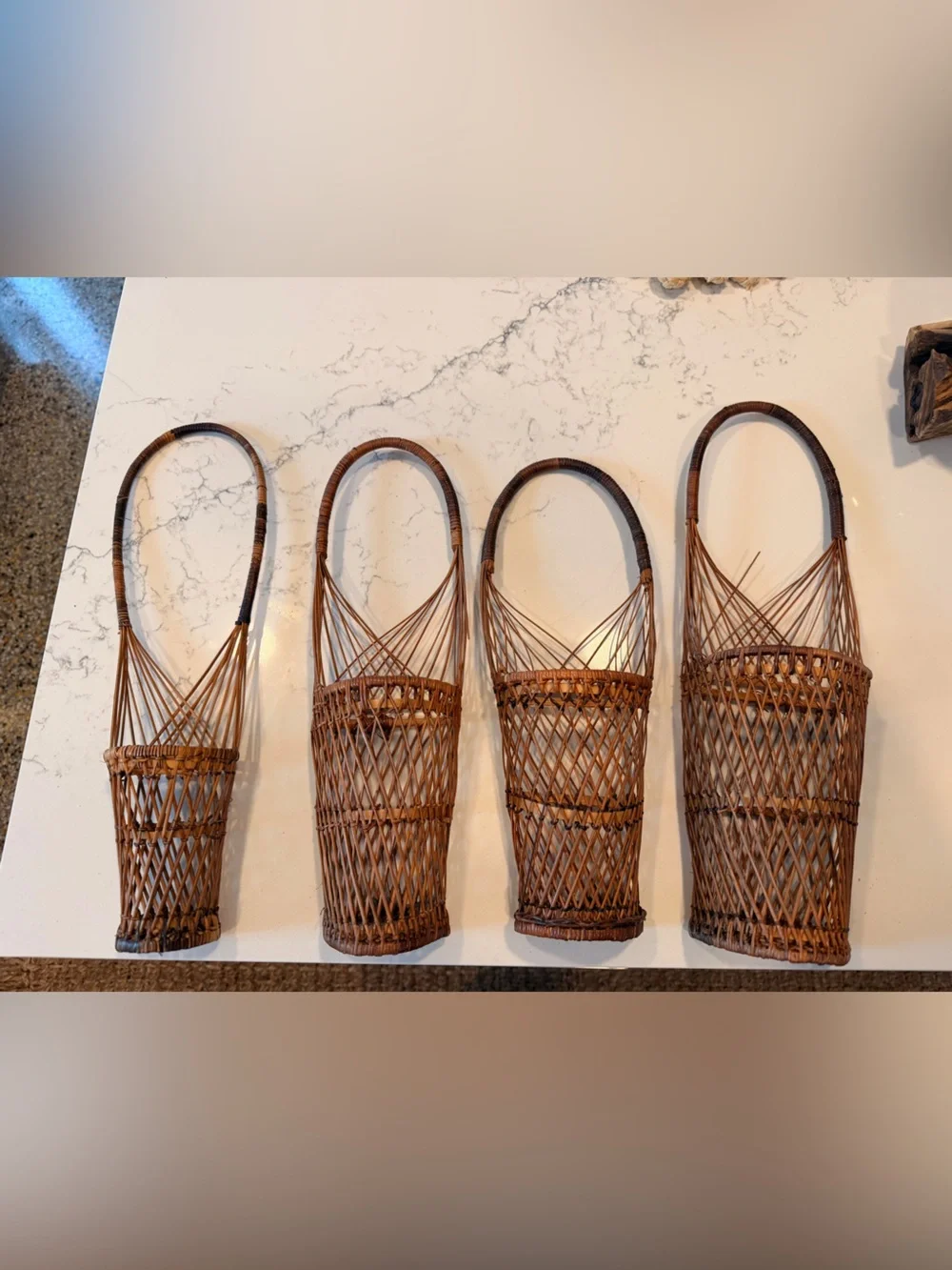 Woven Rattan Wall Baskets - Brown Decorative Set